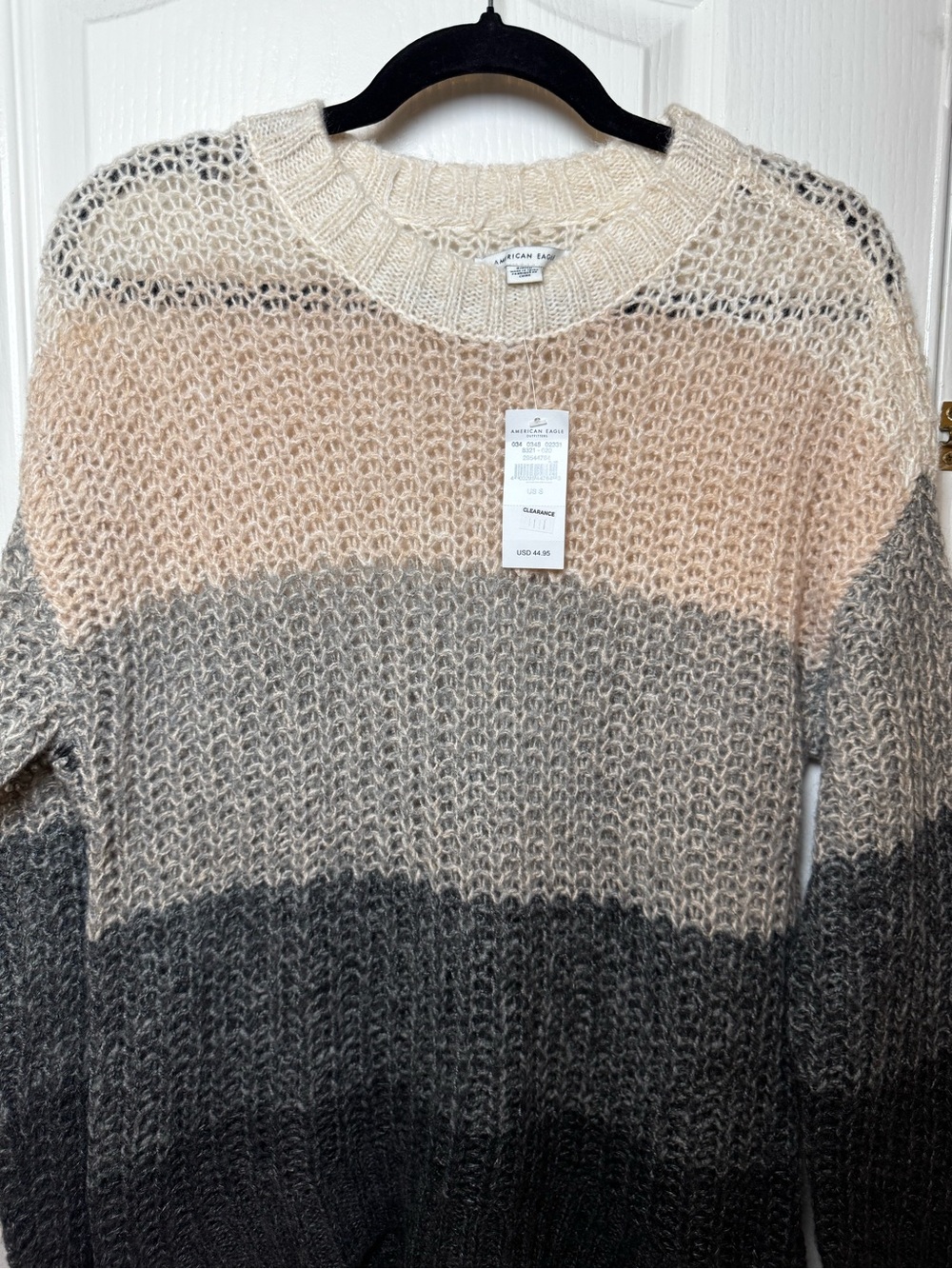 American Eagle Womens Colorblock Striped Crochet Knit Wool Blend Sweater Small - Picture 3 of 5
